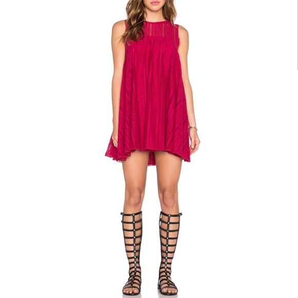 FREE PEOPLE Ruby Red Tu-Es-La Lace Mini Dress Size Extra Small - Picture 3 of 14